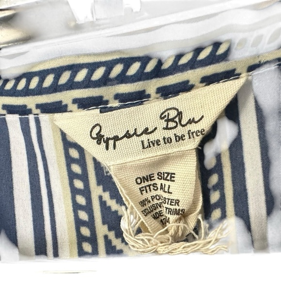 Gypsie Blu Women Kaftan Long Dress One Size Blue White Coverup Pockets Button Up - Picture 5 of 10